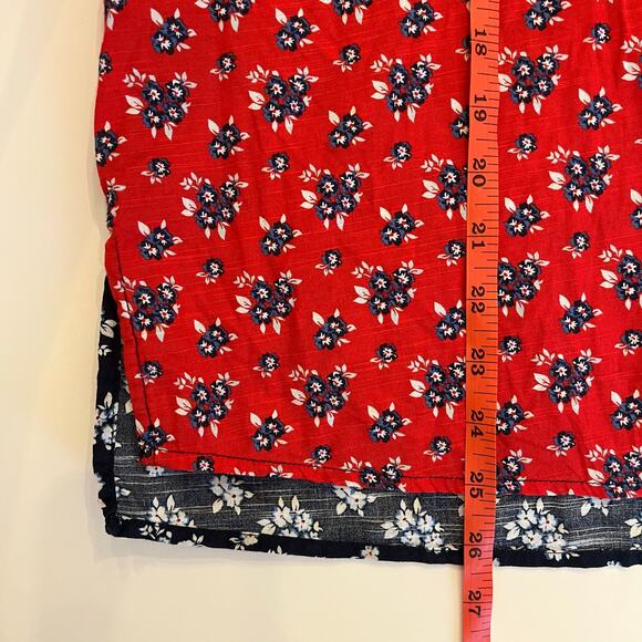 Style & Co Button Up Shirt Women’s 1X Cotton Red Blue Patchwork Ditsy Floral - Picture 10 of 12